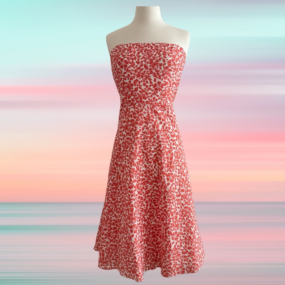 J. Crew Strapless Dress in Orange and White - 100% Cotton - NWT - Picture 15 of 16
